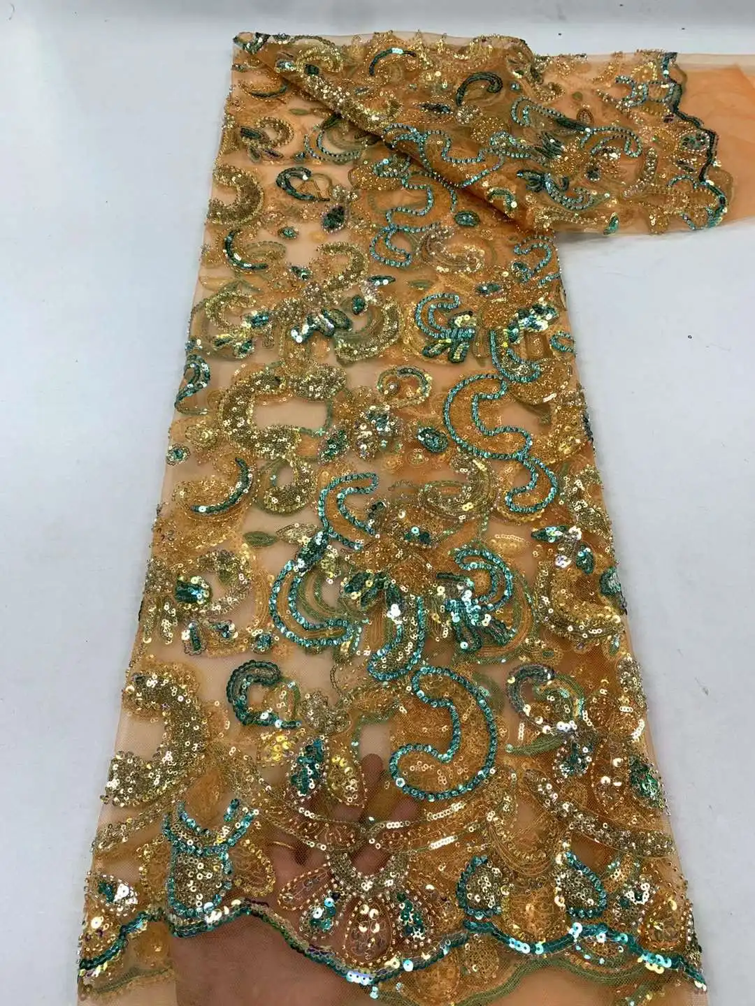 

African Sequins Lace Fabrics Embroidery High Quality Sequins French Tulle Laces Fabric For Nigerian Wedding Party wholesale