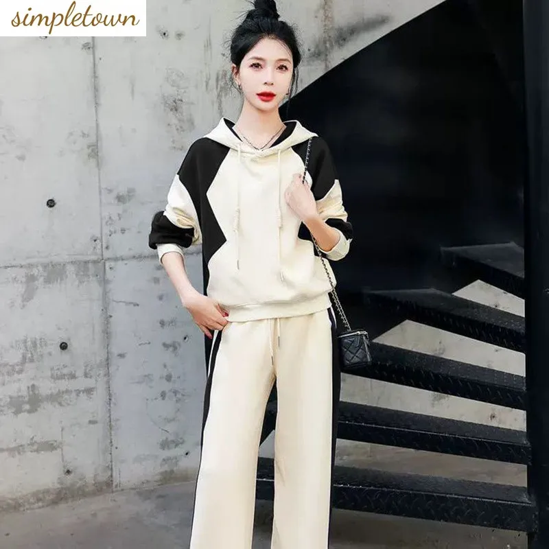 Spring and Autumn Advanced Casual Wide Leg Pants Set for Women's 2023 New Fashion Age Reducing Sports Leisure Sweater Set