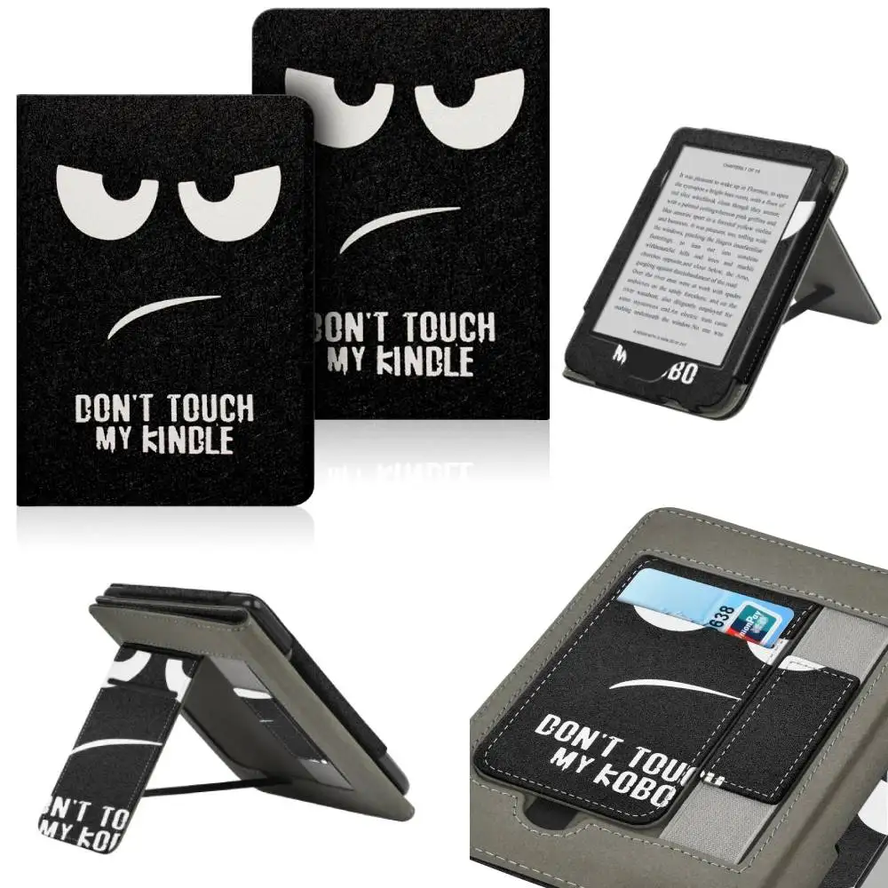 Compact 6-Inch PU Leather E-Reader Case with Hand Strap, Stand, and Card Slot
