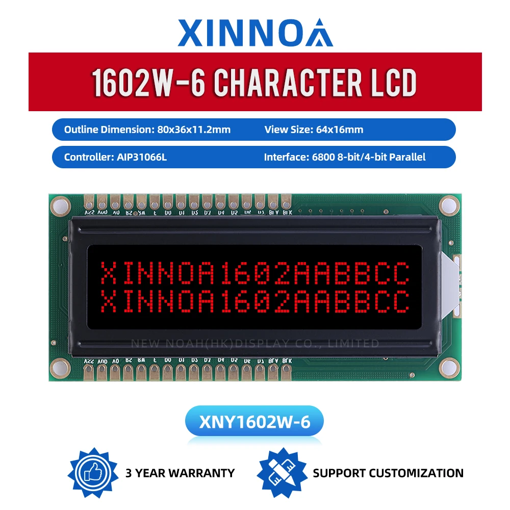 BTN black film Red 1602W-6 Multiple Word Libraries 2*16 LCD Voltage 5V 3.3V Controller AIP31066L Character Display Screen