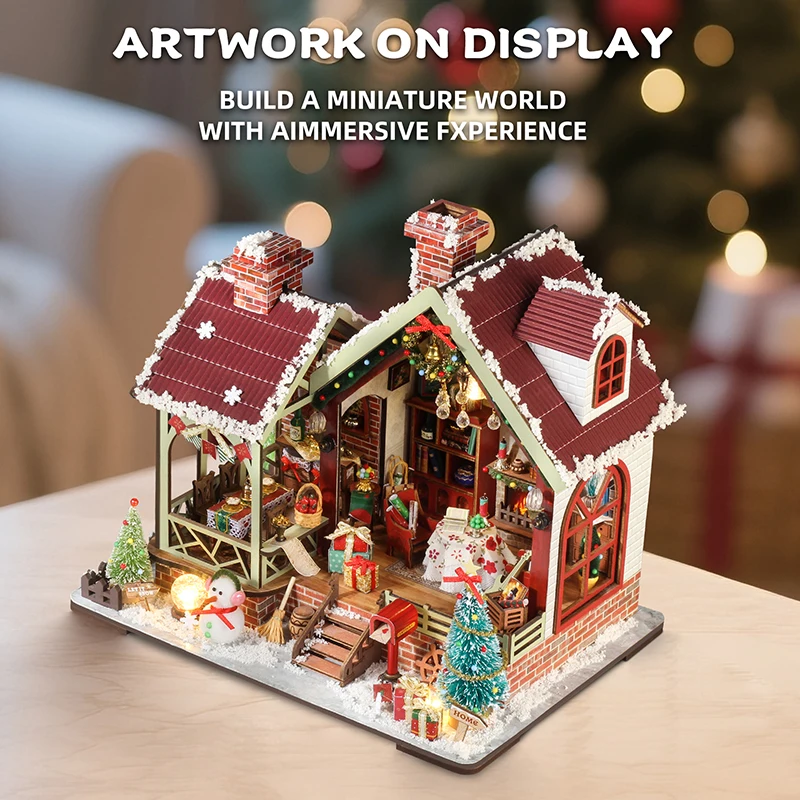 DIY Wooden Warm Christmas Lodge Casa Doll Houses Miniature Model