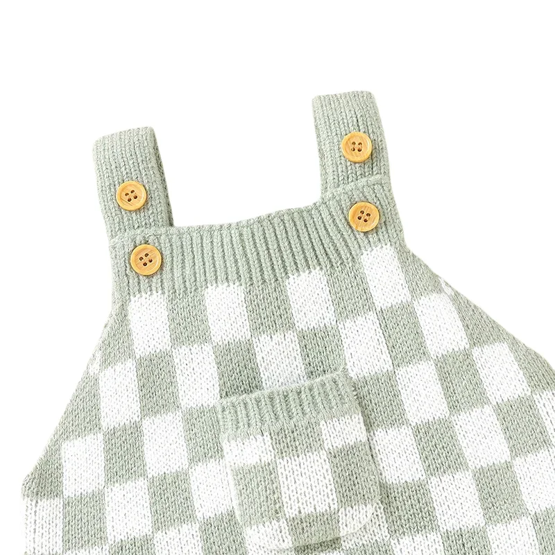 Soft Knitted Checkerboard Baby Romper Overalls for Autumn