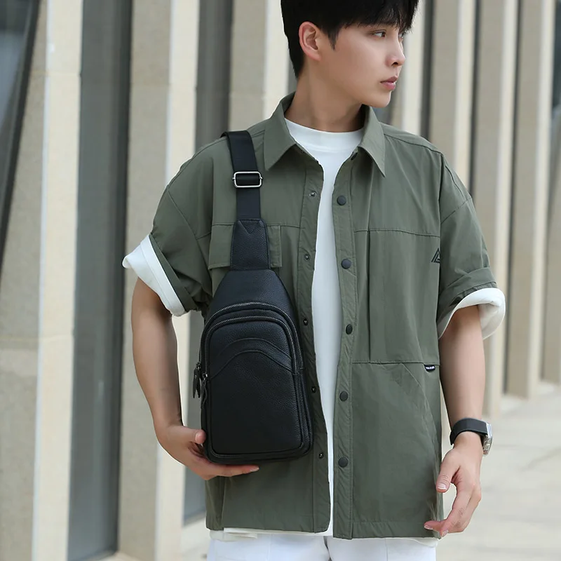 Luxury Designer Mens Genuine Top Grain Leather Chest Bag image 1