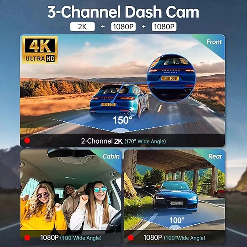 Dashcam 자동차 4K/1080P 울트라 UHD 녹화 비디오 레코더 전면 및 후면 자동차 카메라 야간 투시경 레코더 액세서리 블랙 박스