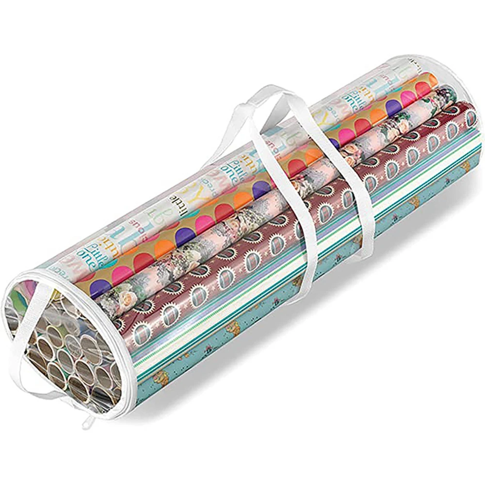 

14-20 100cm Long Rolls Waterproof Christmas Cylinder Gift Wrap Storage Clear Bag Wrapping Paper Storage Bag Organizer