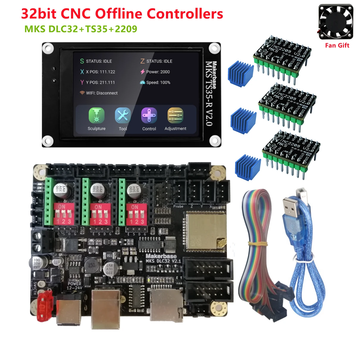 MKS DLC32 offline controller 32bits ESP32 control card TS35-R V2.0 LCD CNC 3020 MAX upgrade parts for desktop engraving machine synchronous timing belt