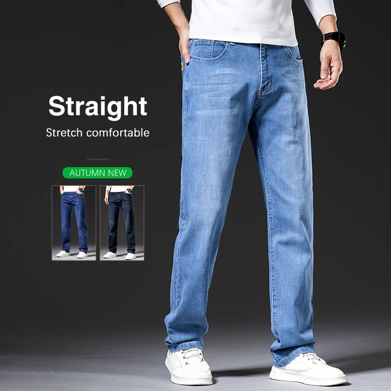 Classic Loose Straight Men's Jeans Autumn Business Casual Stretch Cotton Denim Pants Plus Size Trousers 42 44 46 denim pants,denim trousers