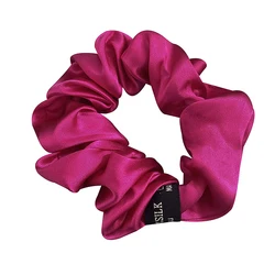 Luxurious Mulberry Silk Large Hair Scrunchies - Pure Color 19 Momme 3.5CM (Rose red)
