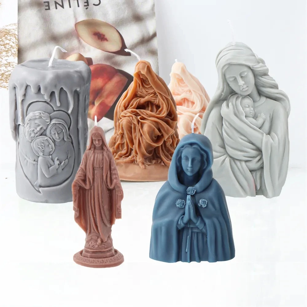 Silicone Candle Molds DIY Jesus Family Statue Plaster Mold Epoxy Resin Art Making Kit Church Wedding Decor