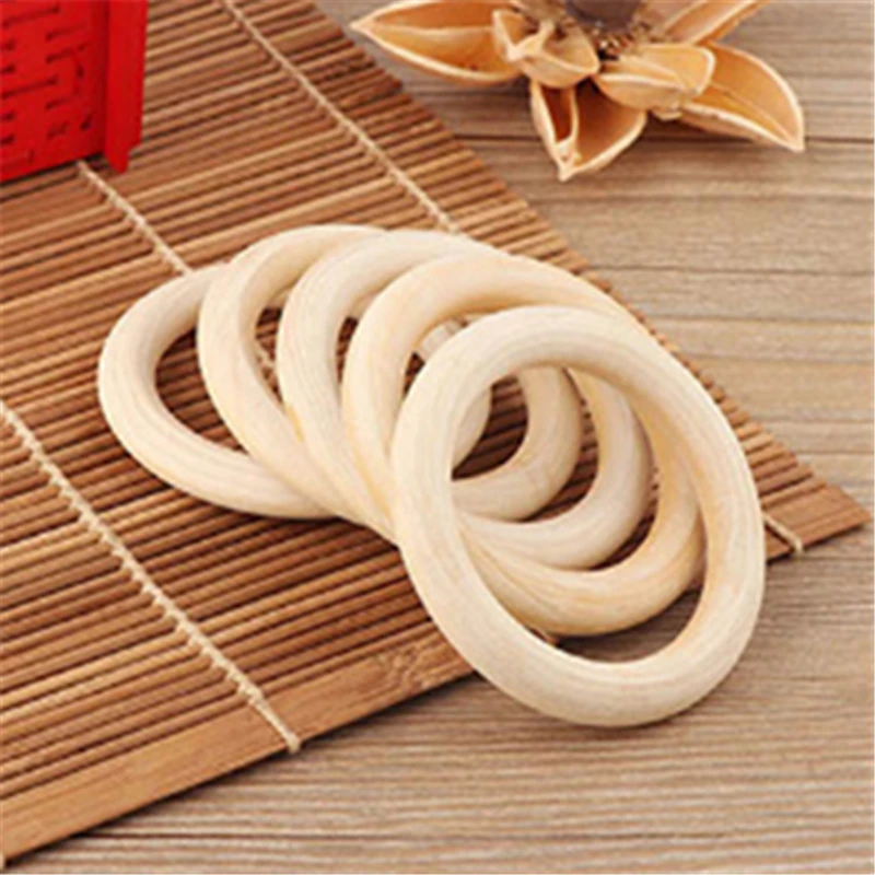 

Baby Natural Teethers Safe Wooden Baby Teething Ring 70Mm Necklace Bracelet Diy Craft Wood Ring Toy Teether Baby Gift 5Pcs