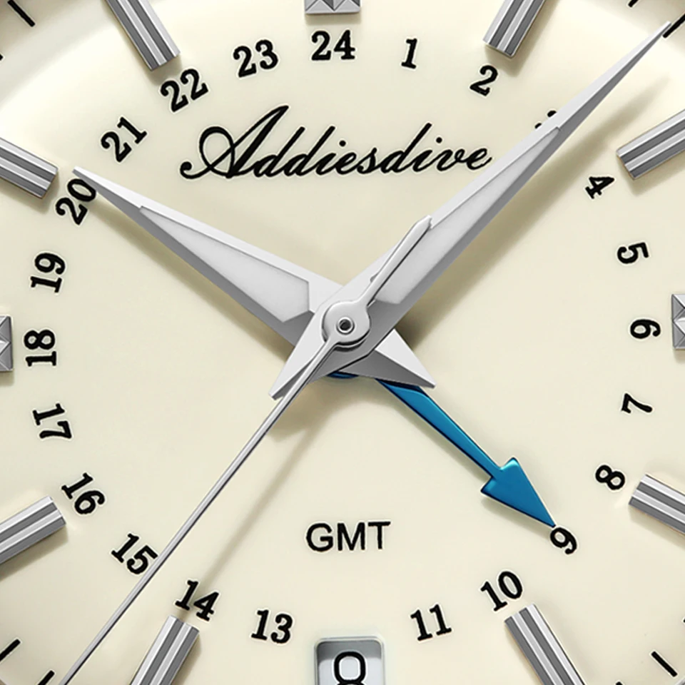ADDIESDIVE 36 MM Petit Cadran GMT Montre Homme Diver Étanche 100 M Ronda 515 -24H Acier Inoxydable, 2065silver Steel
