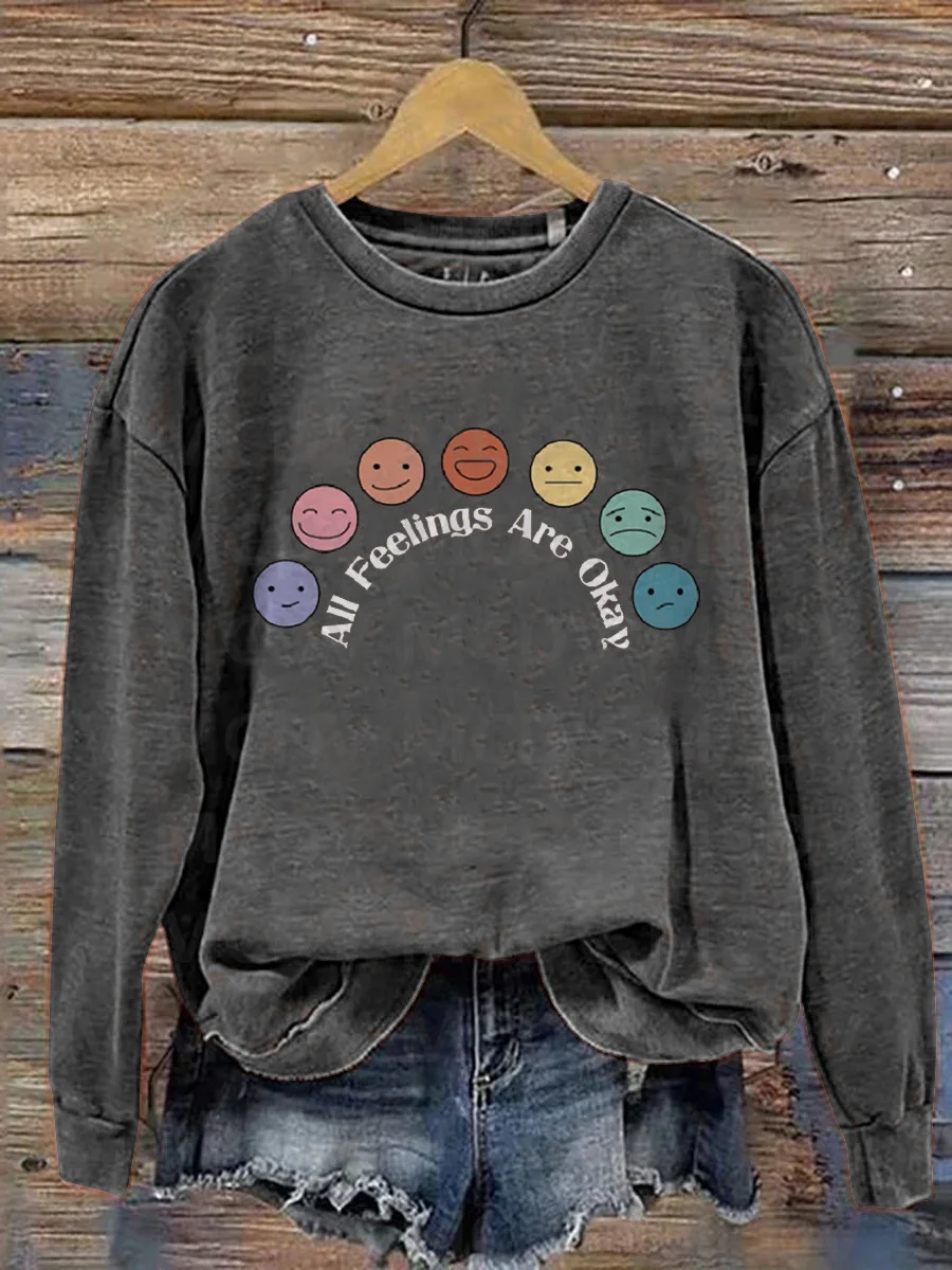 All Feelings Are Okay Mental Health Awareness Pattern Print Casual Sweatshirt 3D Printed Women Casual Pullover карточка шпаргалка feelings чувства 110х205 мм