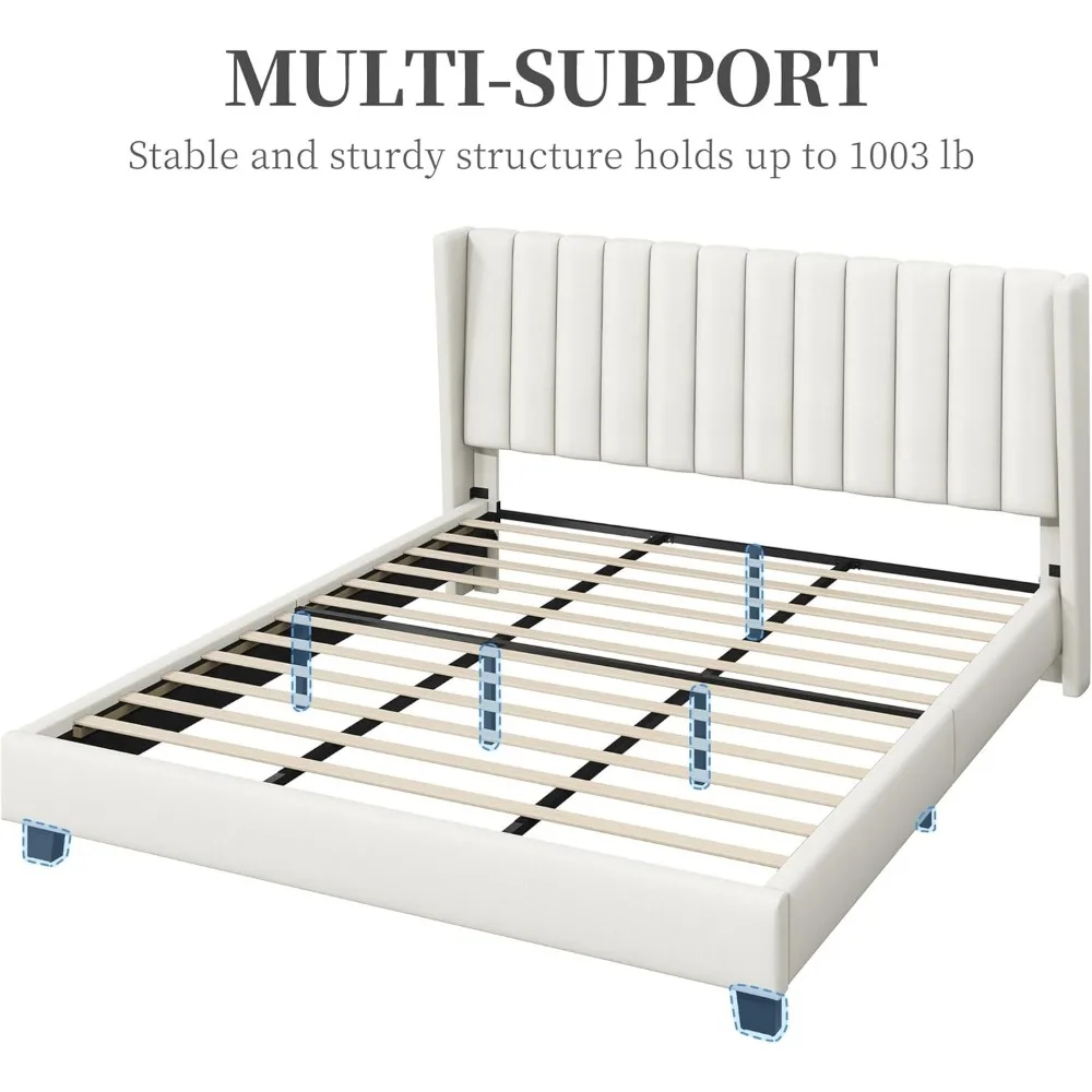 King Bed Frame Upholstered Platform Bed with Fabric Headboard, Wing Edge Design/Non-Slip and Noise-Free/No Box Spring Needed 5