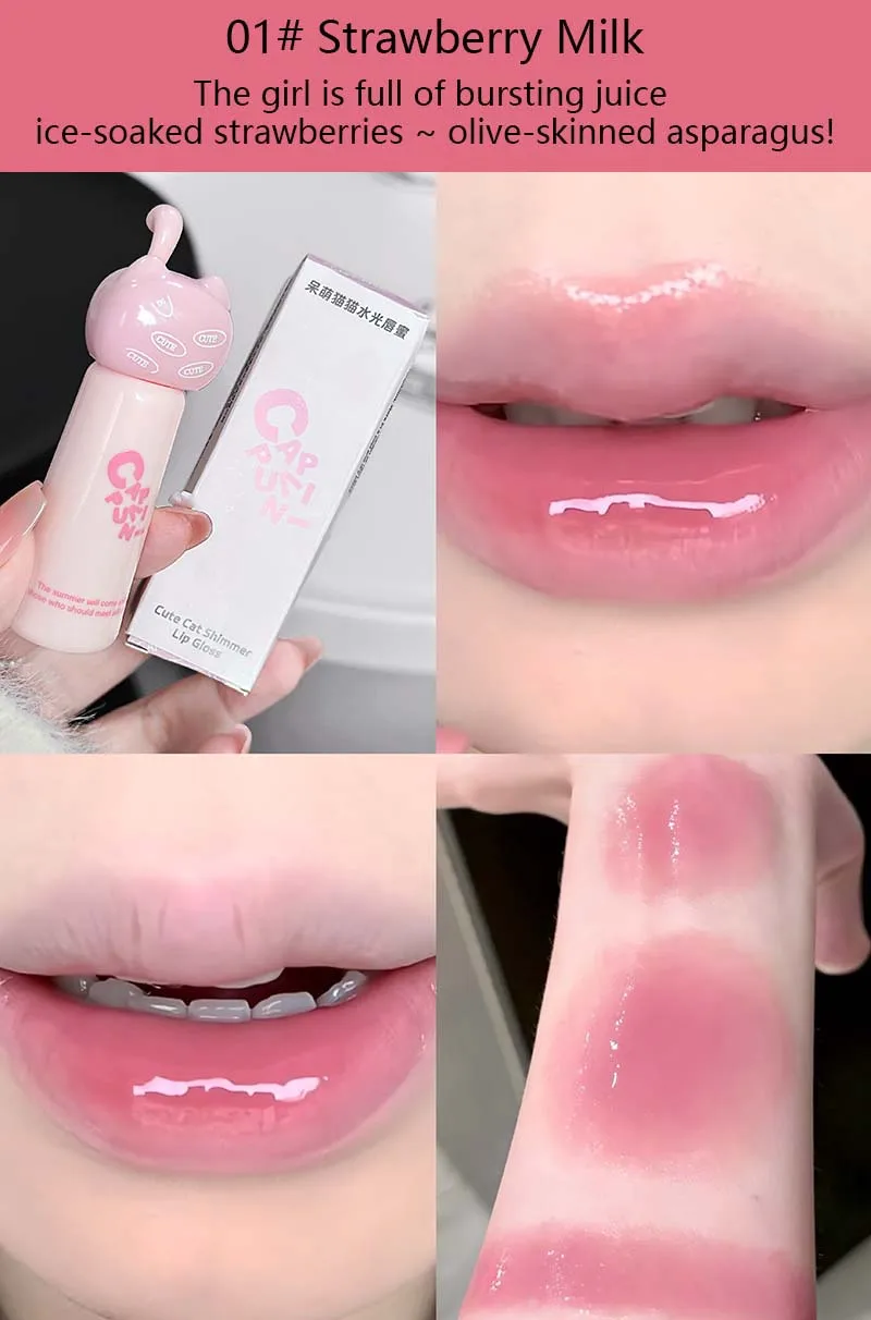 Description Picture 5 of itemCute Cat Hydrating Lip Gloss Moisturizer Mirror Water Lip Glaze Grape Lip Tint Makeup Waterproof Red Lips Plumping Non Stick Cup
