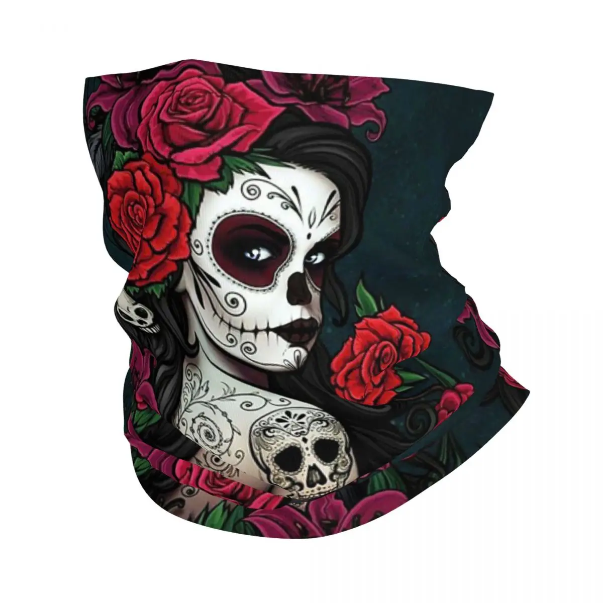 

Sugar Skull Bandana Neck Gaiter Printed Beautiful Girl Mask Scarf Multifunctional Headband Outdoor Sports Unisex Adult Winter