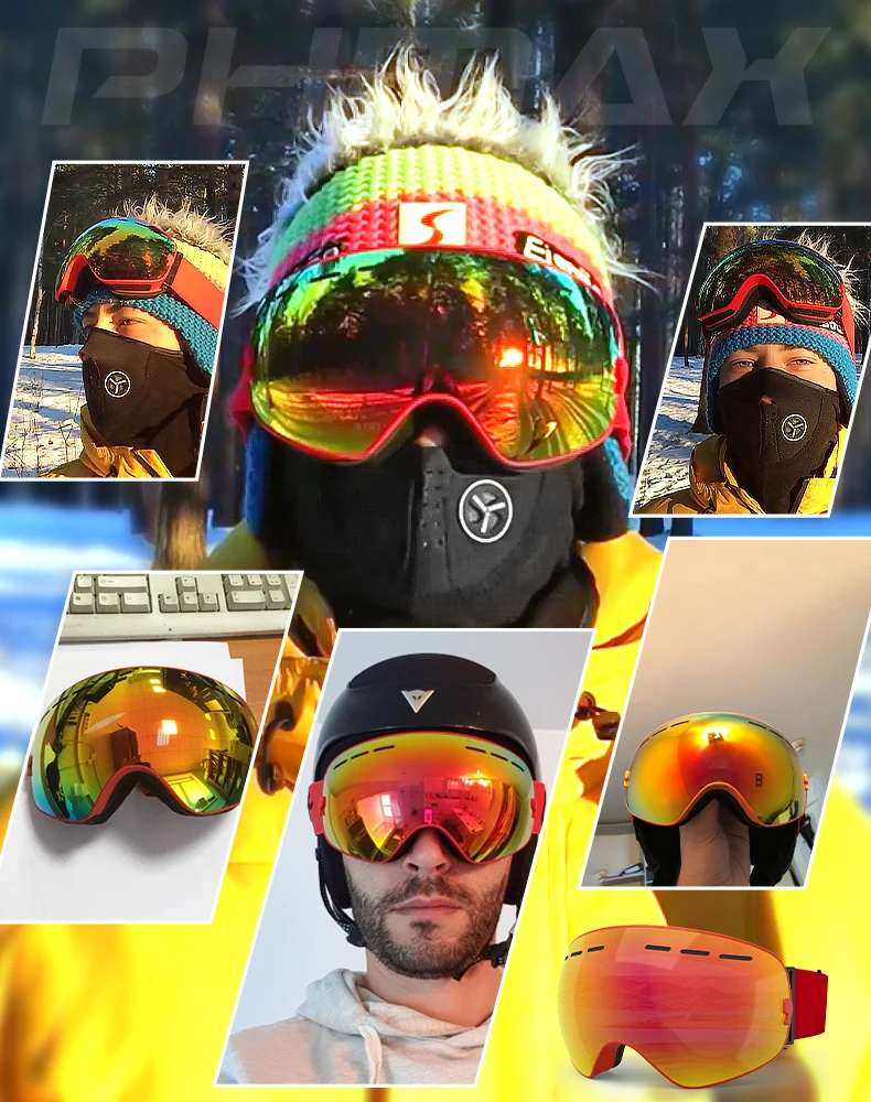 Sc33f44414ba54ef4a2639de894667054g PHMAX Ski Goggles Men Snowboard Glasses Women Winter Outdoor Snow Sunglasses UV400 Double Layers Lens Anti-Fog Skiing Goggles