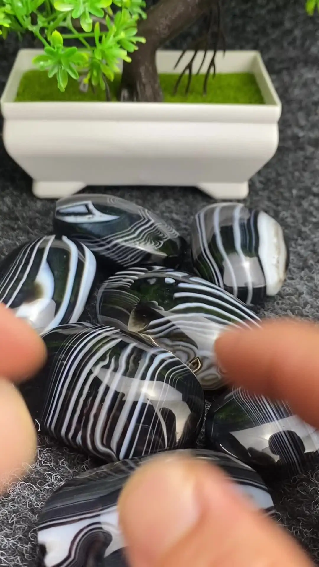 Natural Crystal Black Striped Agate Rolled Ribbon Reiki