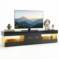 67" Modern TV Stand for TVs 55 to 75 Inch, High Gloss LED Entertainment Center with Stone-Patterned Doors with Drawer & Storage