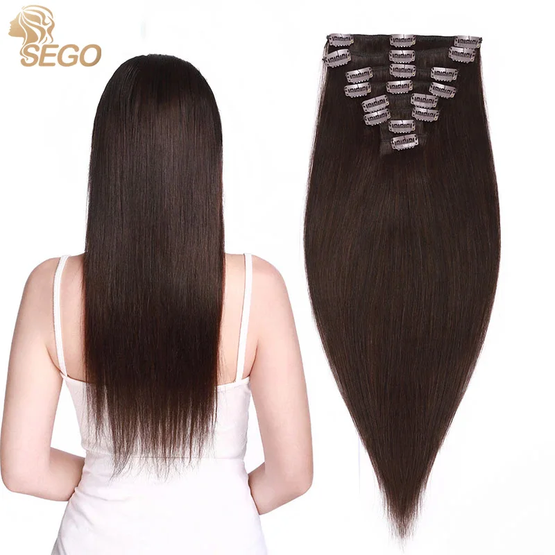 SEGO 8"-24" 70G-120G Clip in Human Hair Extensions Straight 8pc Set Machine Remy Clip In Brazilian Natural Hair Blonde