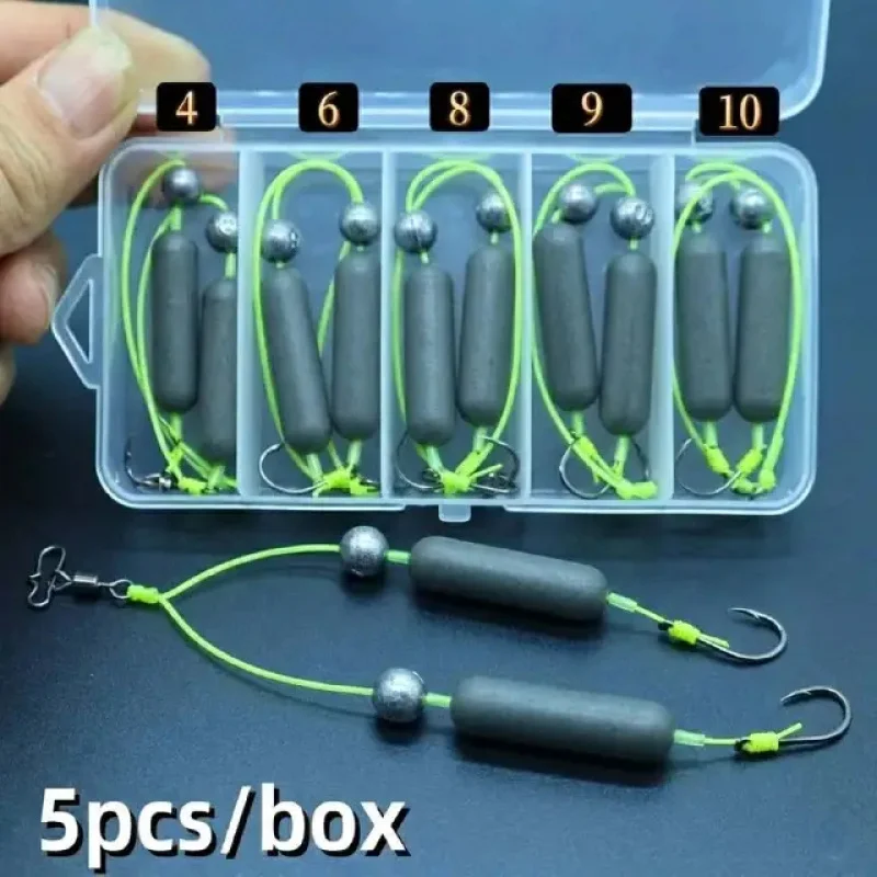 5pcs/box New Black Mud Anti-Slip Double Hook Set, 3x Buoyancy Upgraded Anti-Hook Fishing Line Combo, Strong Rust-Resistant