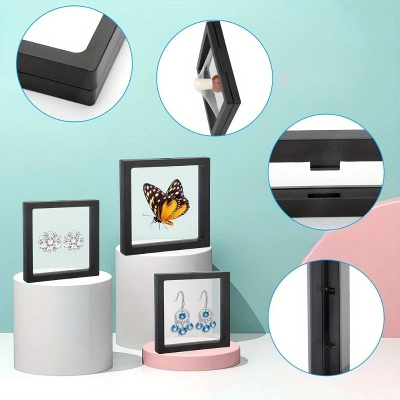 Floating Jewelry Display Box PE Storage Case for Rings Earrings Bracelets Necklaces Stackable Rectangle Holder Ideal for Travel