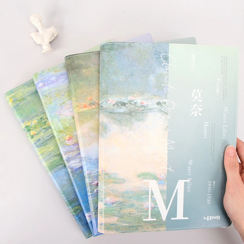 B5 Detachable Metal Clip Loose Leaf Notebook Soft PU Cover Monet Water Lily Series Writing Diary Office Conference Study Book 1 2pcs a5 a6 pu leather notebook soft cover 100 sheets 80 gsm thick lined paper journal ruled writing notebooks diary notepad