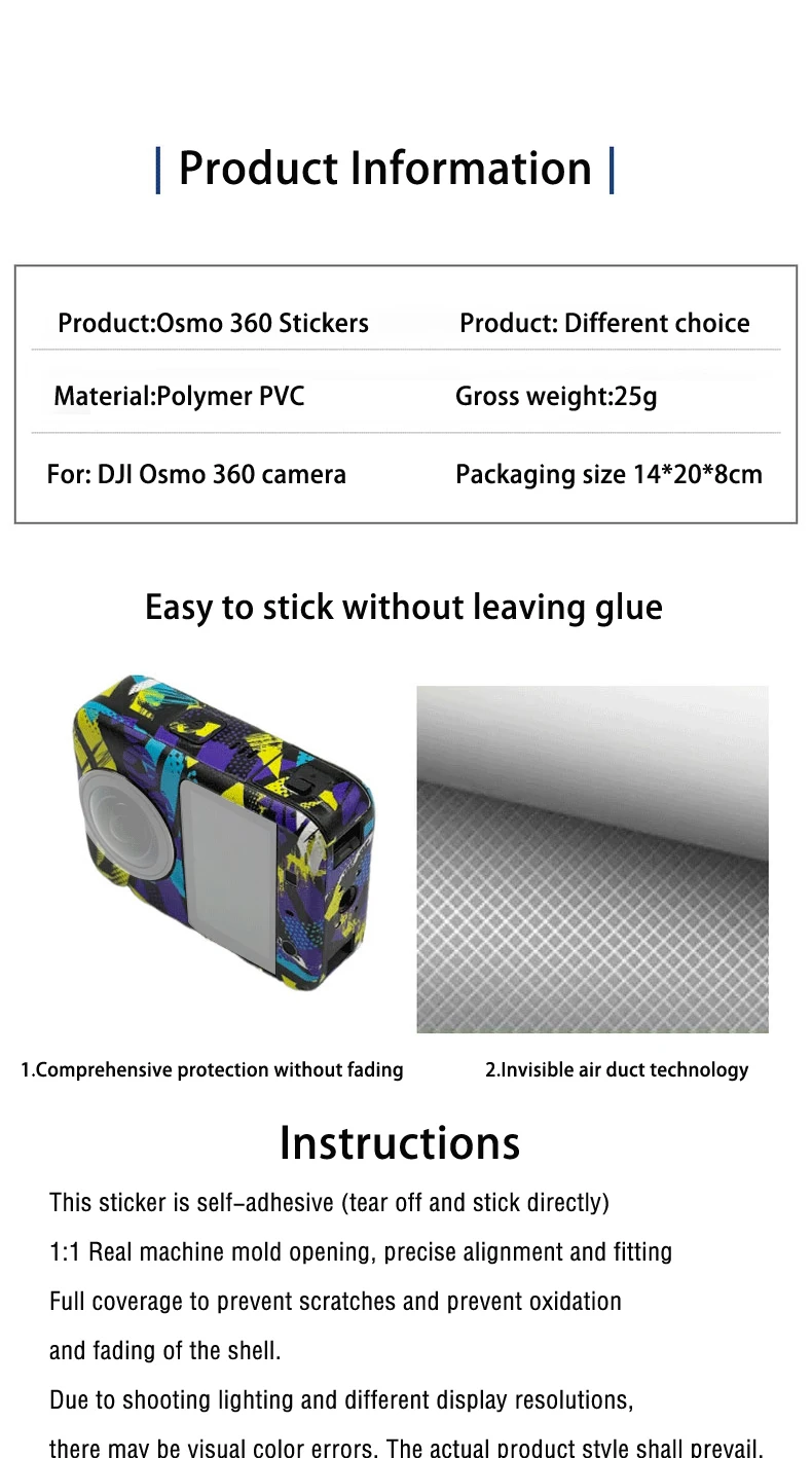 PVC-Aufkleber für DJI OSMO 360/für DJI OSMO NANO, kratzfeste Aufkleber, Dekoration, Schutzfolie, Sportkamera-Zubehör – Detail 2