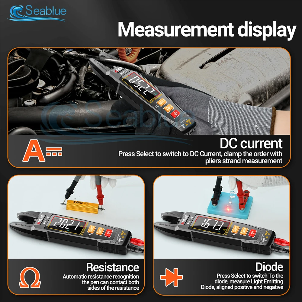 PN130 Intelligent Digital Clamp Meter 4000 Counts AC/DC Voltage Current Protable Multimeter Capacitance Resistance Testers