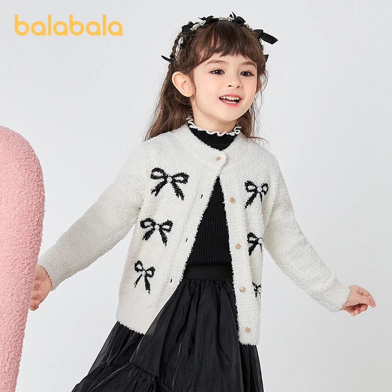 

Balabala Toddler 2023 Girl Sweater Knitted Sweater Autumn New Winter Cardigan Elegant Small Fragrant Style Sweater