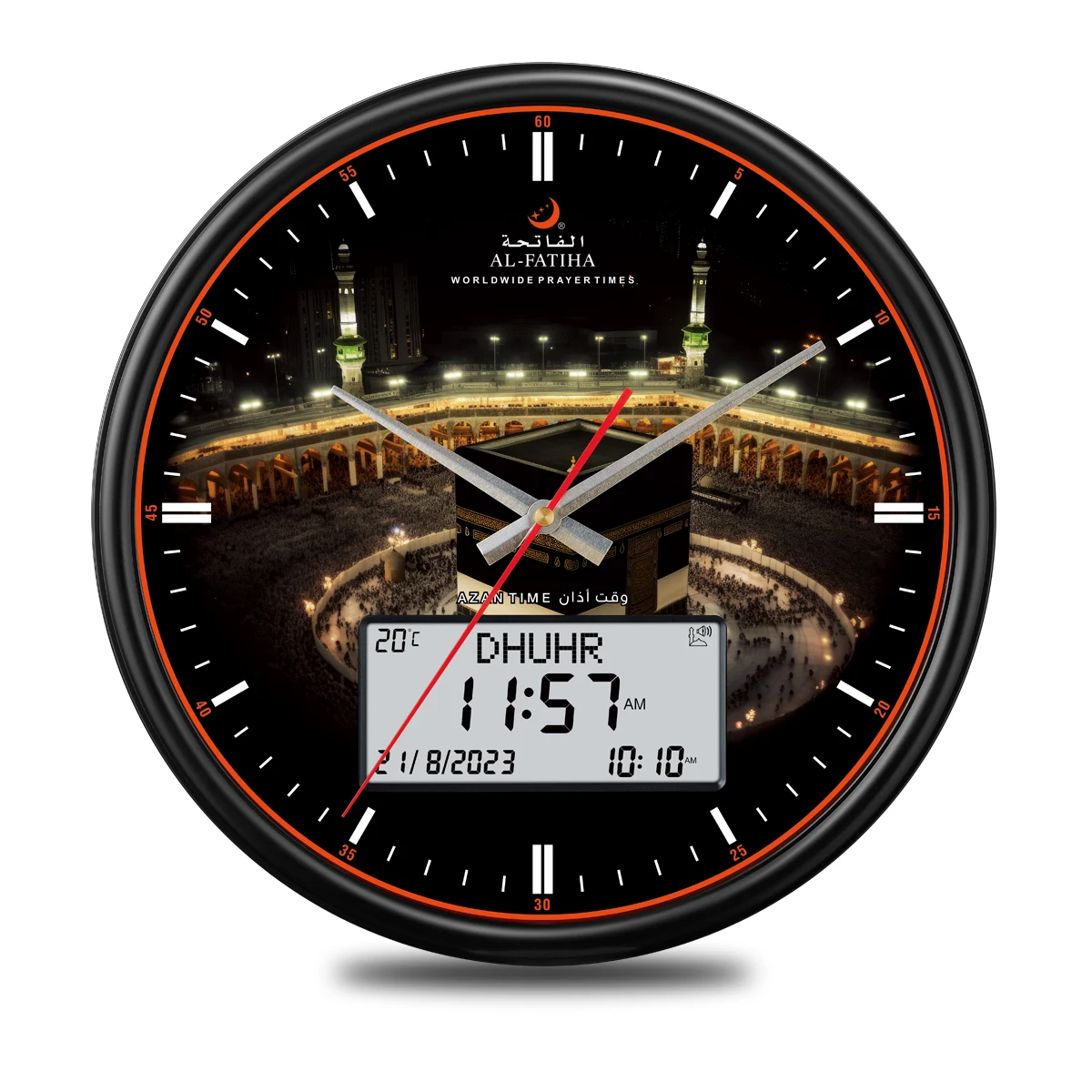

Al Fatiha Islamic Prayer Azan Clock Hijri Calendar Qibla Compass Large LCD Athan Sound Remind multi-languages Wall Clock