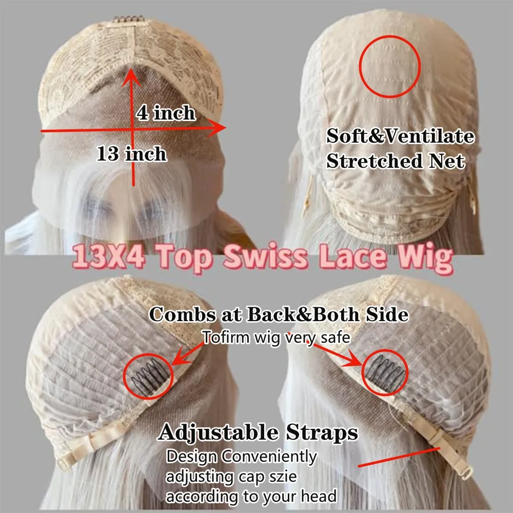 60# Platinum Blonde Wavy Lace Front Wig Long Natural Wave White Blonde Synthetic Lace Front Wig White Heat Resistant