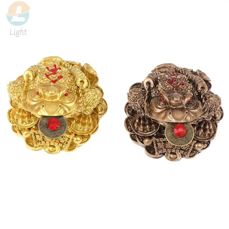 Lucky Gifts Feng Shui Toad Money LUCKY Fortune Wealth Chinese Golden Frog Toad Coin Home Office Decoration Tabletop Ornaments