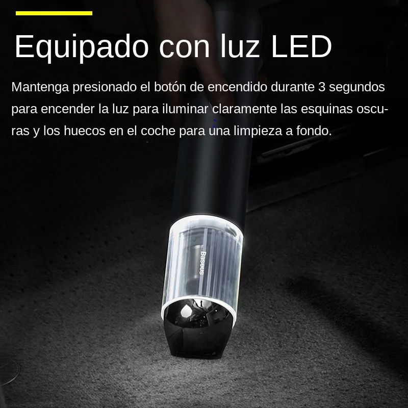 Baseus-Aspiradora mini inalámbrica para coche, aspirador de mano de 15000Pa con luz LED de uso apto en limpieza interior de coches