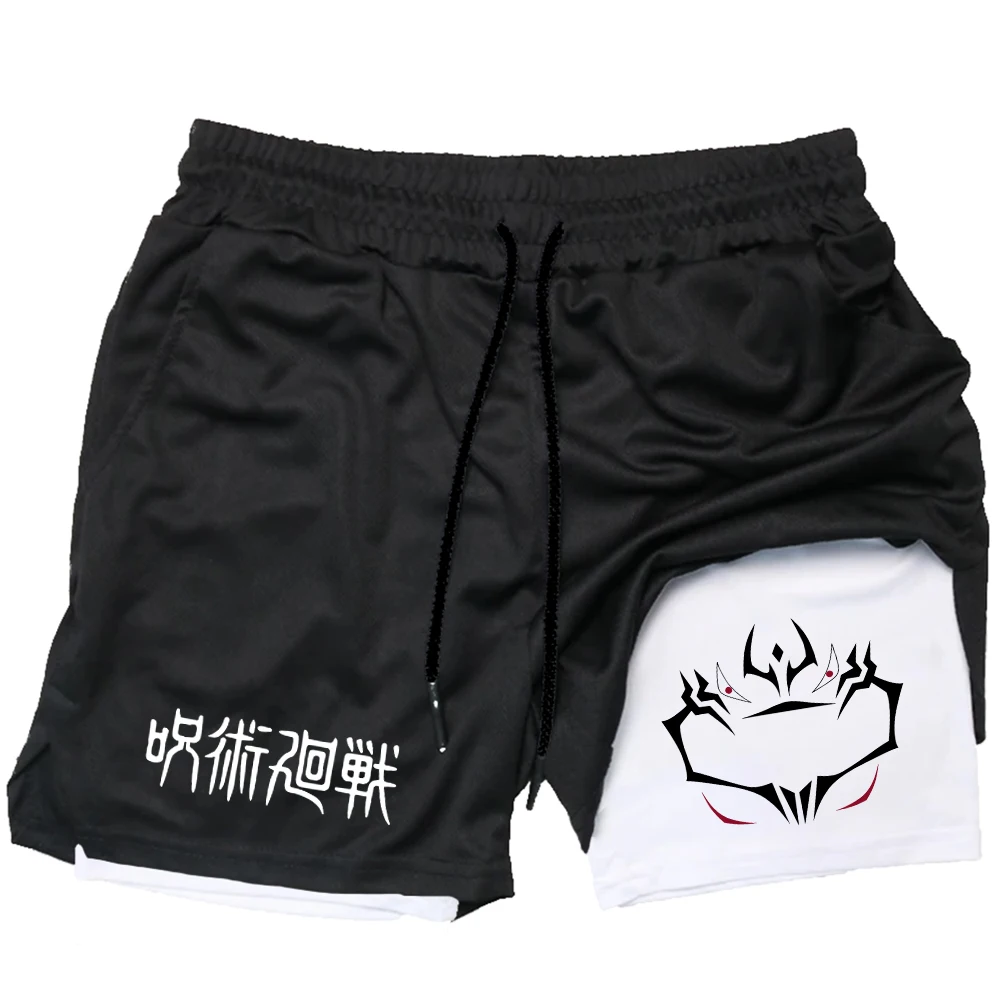 Anime 2 In 1 Compression Shorts Gojo Satoru Print Performance Sportswear Men GYM Training Workout Male Fitness Sport Shorts 3
