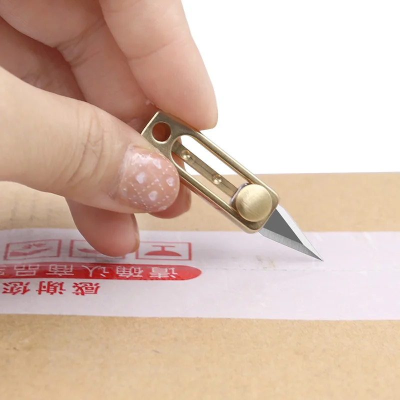 Utility Knife 1 Pcs Brass Mini Box Pocket Push-pull Keychain Pendant Demolition Express Letter Opener