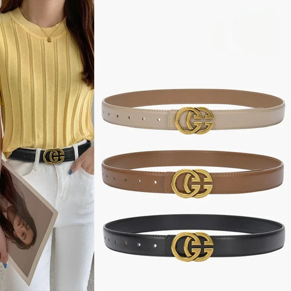

100% Genuine Real Leather New Designer Cow Belt Women's Mesh Red Classic GG Genuine Leather Fashion Versatile Decorative Jeans