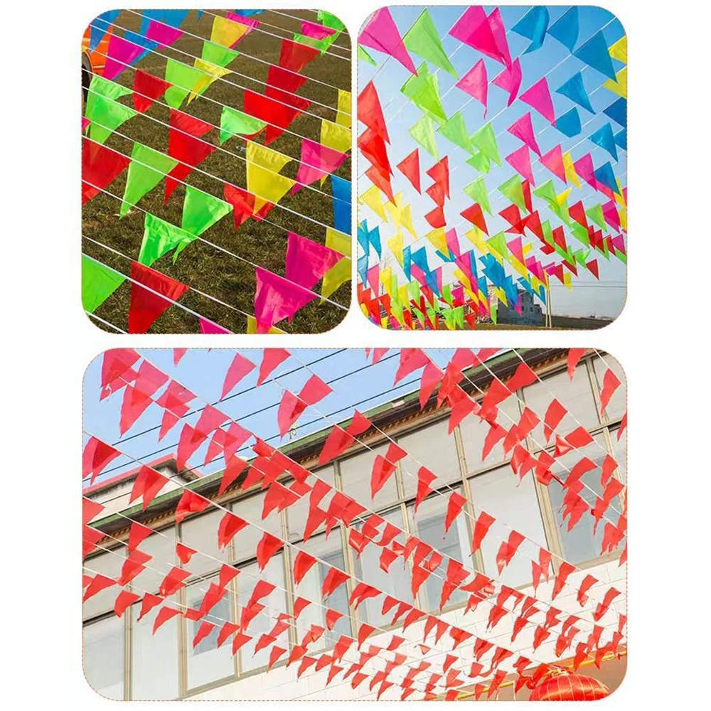 Party Decorations 100PCS Colorful Flags Triangular String Flags Outdoor Opening Festival Celebration Wedding Thickened Rope Party