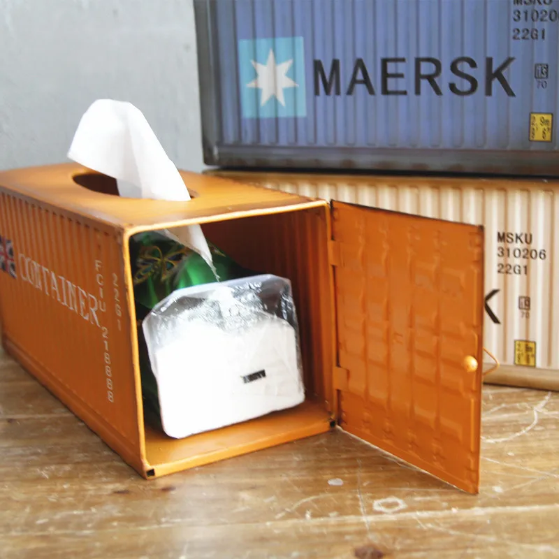 Retro Industrial Style Container Tissue Box Home Living Room Iron Creative Desktop Decoration Restaurant Paper Box Decoration 3