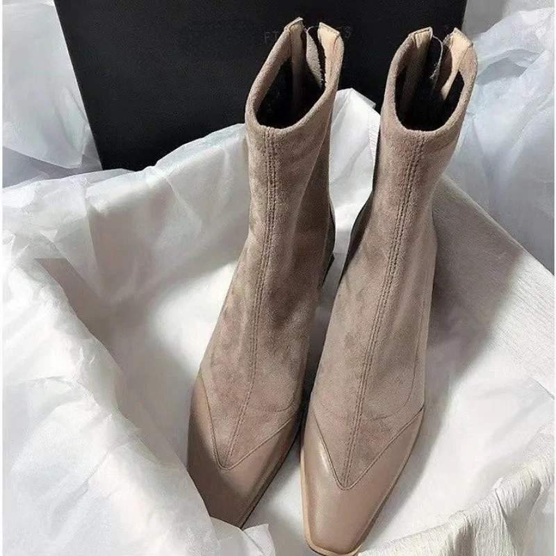 2023 New Pointed Women's Ankle Boots Fashion Square High Heels Elegant Fashion Women's Short Boots Comfort Casual Women's Boots