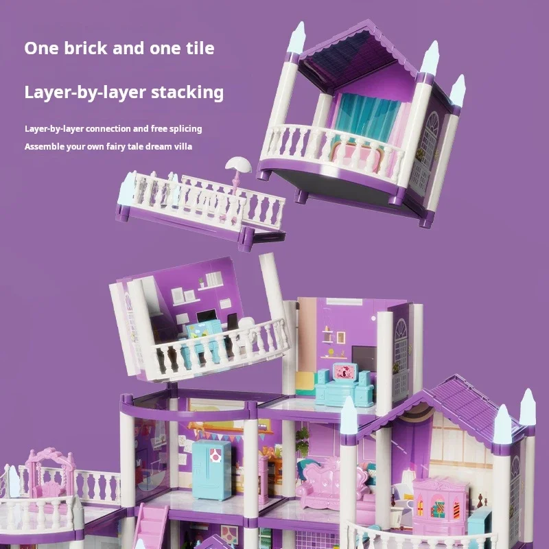 DIY Princess Castle Luminous Villa Set Girls Toy Doll House Children Play Model Play House Toys for Kids Girls Christmas Gifts