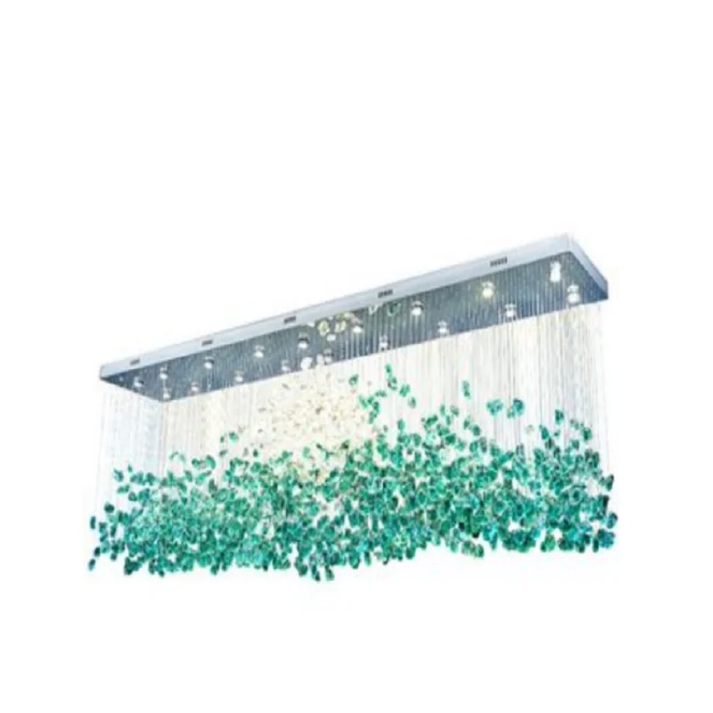 

Luxury Hotel Crystal Chandelier Modern Bar Living Room Light Green Transparent Stone Glass Lamps Auditorium Project Lighting