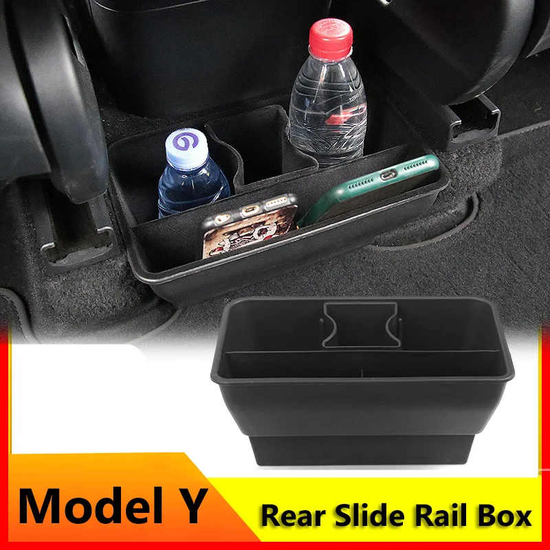 Rear Console Organizer & Trash Can For Tesla Model Y (2025/2026 Juniper) - Under Seat Storage Box With Lid