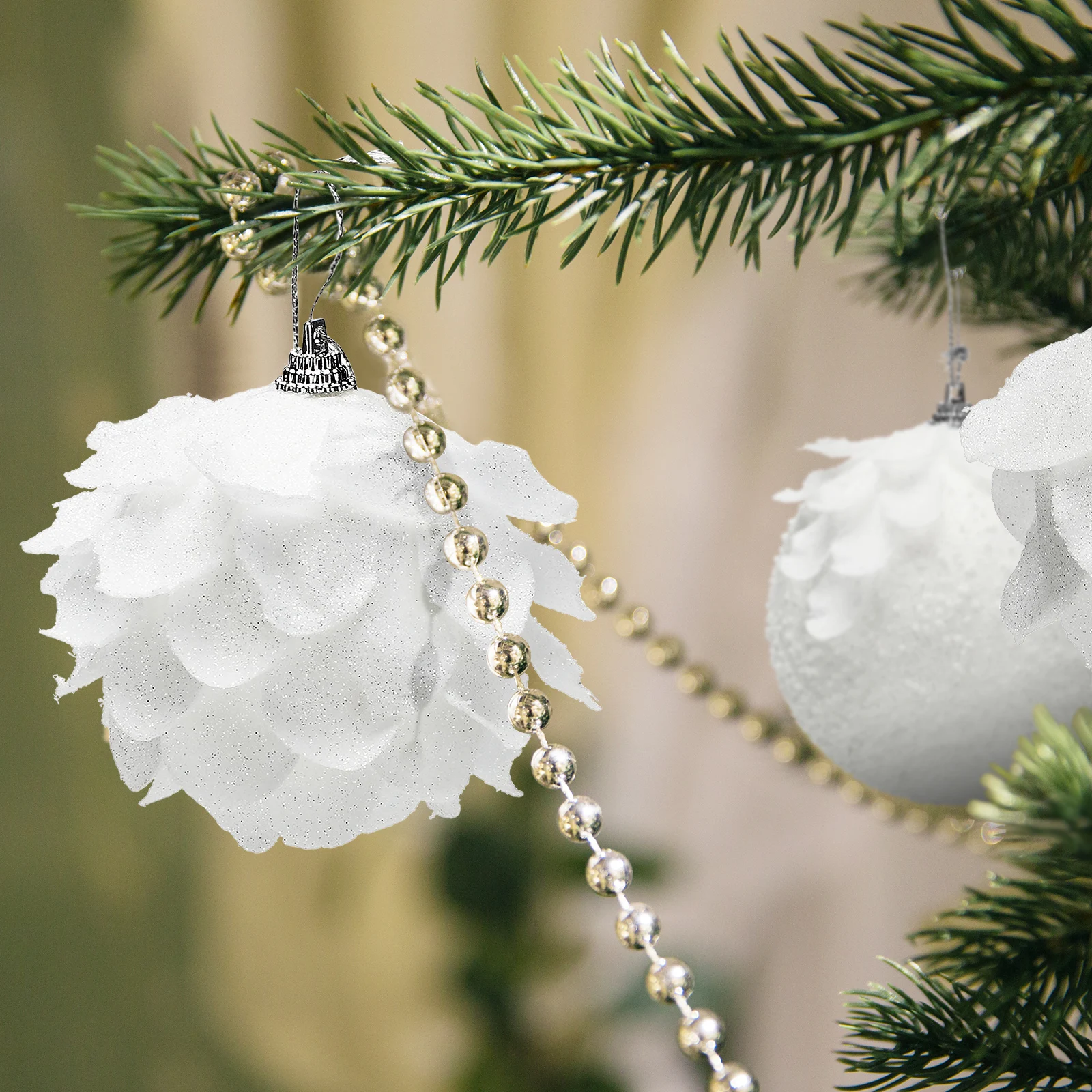 

Shiny Petals Foam Christmas Balls White Glitter Xmas Tree Hanging Pendant Creative DIY Craft Ornaments Festival Party Home Decor