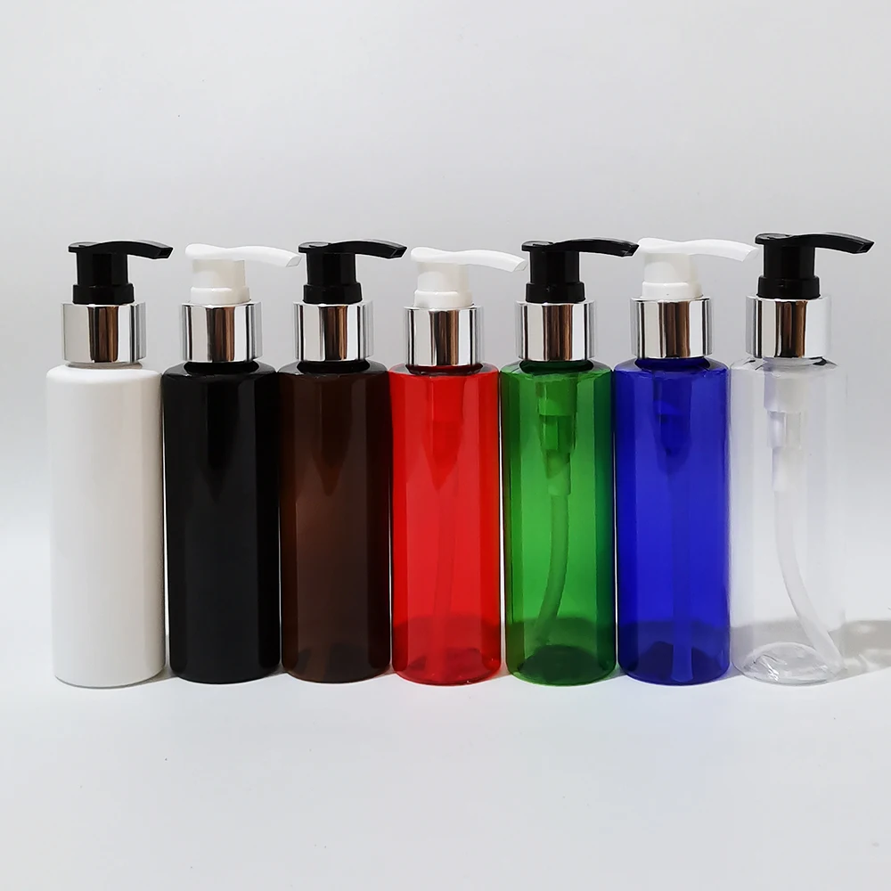 

30pcs 100ML White/Black Lotion Pump Plastic Bottle With Silver Aluminum Screw Pump,100cc Travel Shampoo, Shower Gel Container