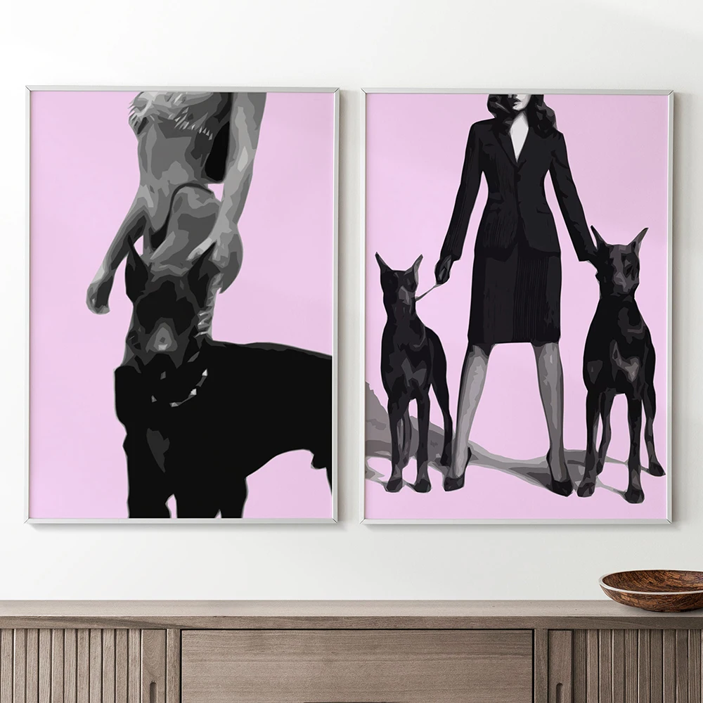 

Black & Pink Aesthetic Doberman Wall Art Prints Luxury Fashion Teen Girl Poster Design Dog Photo Room Decor Modern Pictures