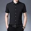 Men's Business Casual Solid Color Short Sleeved Shirt Non Ironing Comfortable Top 5