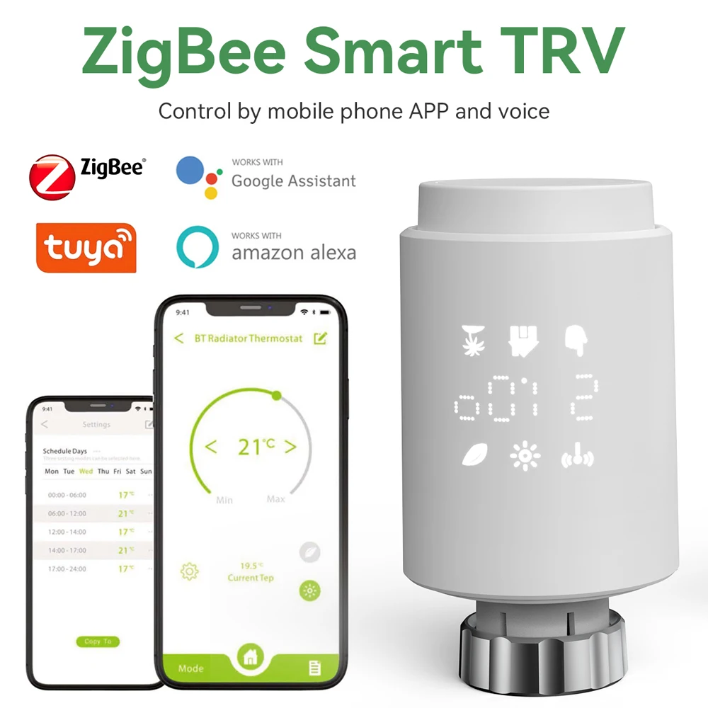 Привод радиатора Tuya Smart ZigBee, программируемый термостатический клапан радиатора с дистанционным управлением через приложение, с поддержкой Alexa привод радиатора homebata tuya smart zigbee программируемый термостатический клапан радиатора для alexa google home