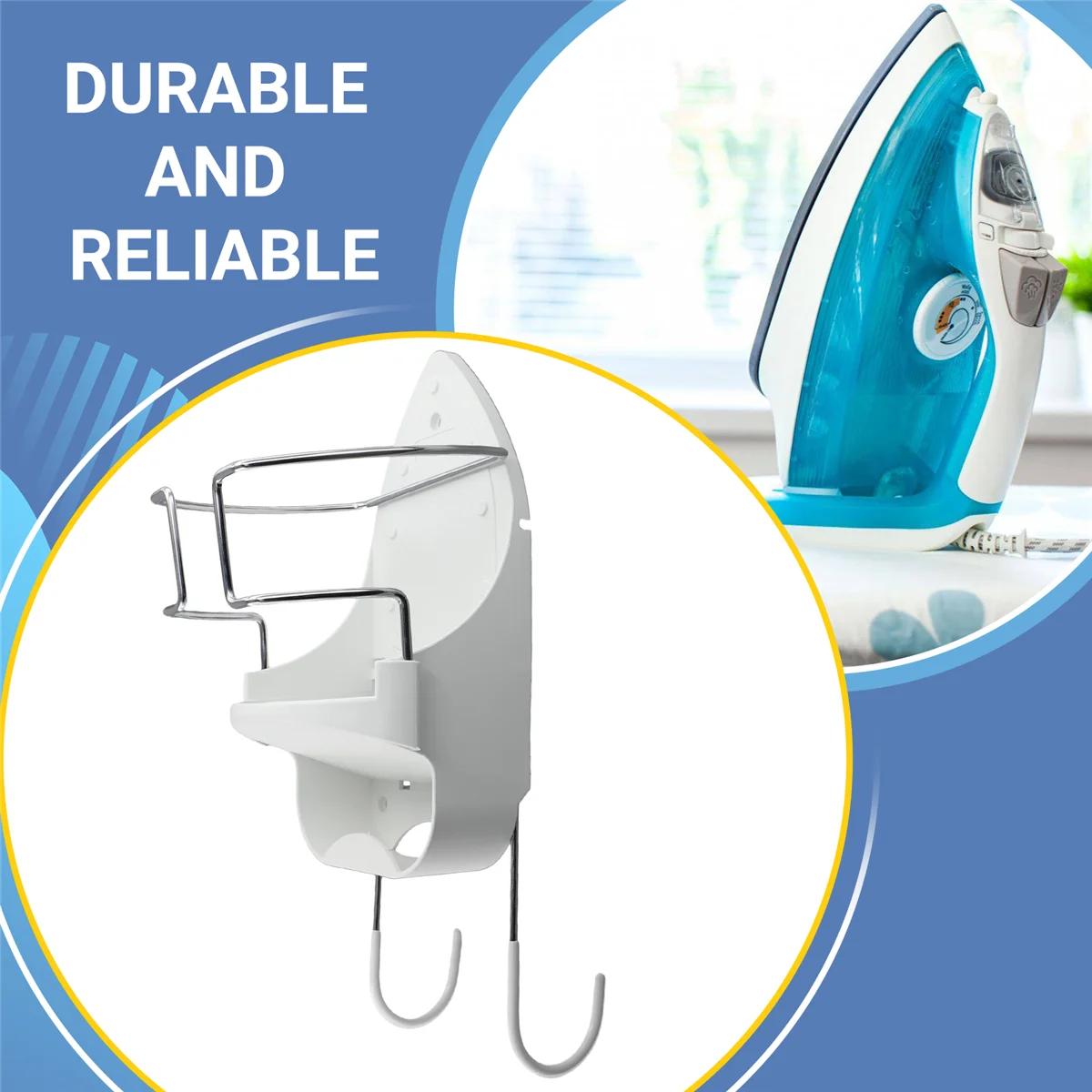 Iron Board Hanger Wall Mount Electric Iron Holder Iron and Ironing Board Storage Organizer Shelf with Removable Hooks -2 6