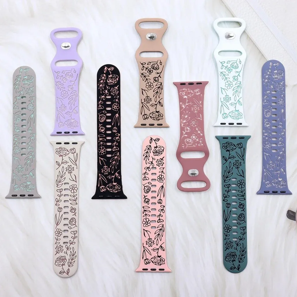 Engraved Floral Bands Bracelet for Smartwatch - Women's Versatile Strap