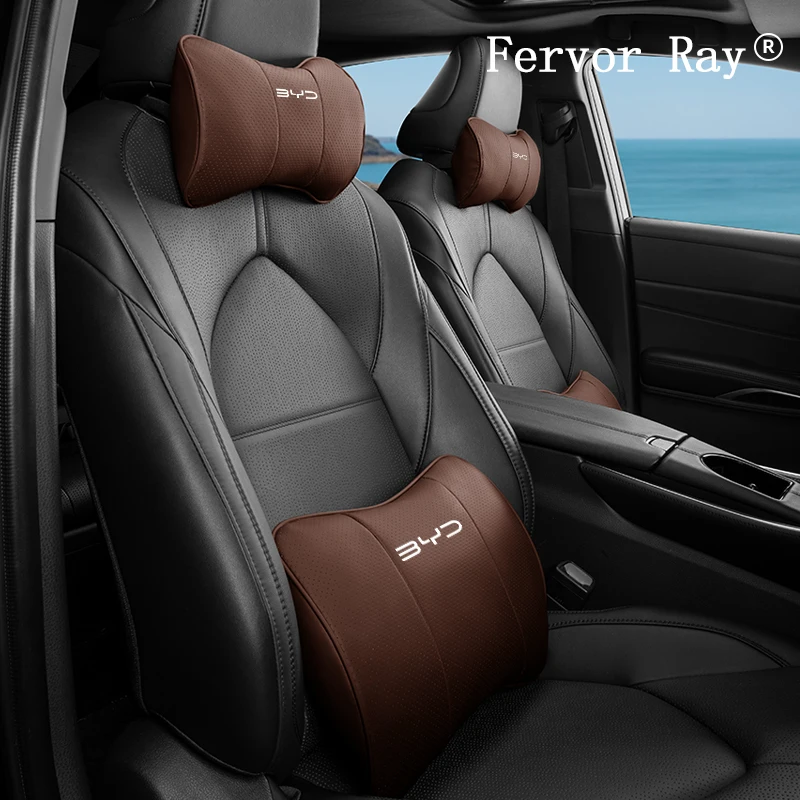 Leather Car Neck Headrest Pillow For BYD Dolphin EV Atto 3 Tang F3 E6 Dmi Yuan plus Song plus Seat Back Waist Cushion Support